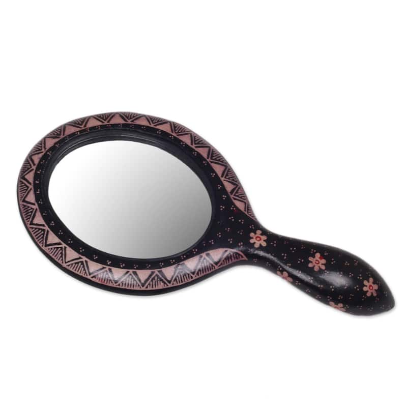 NOVICA Java Beauty Wood Batik Hand Mirror