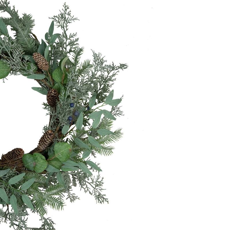 Green Mixed Foliage Blueberries Artificial Christmas Wreath 26"