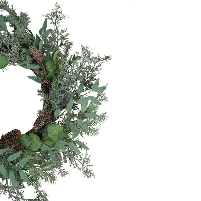 Frosted Green Mixed Foliage and Blueberries Artificial Christmas Wreath 26-Inch Unlit - 26"