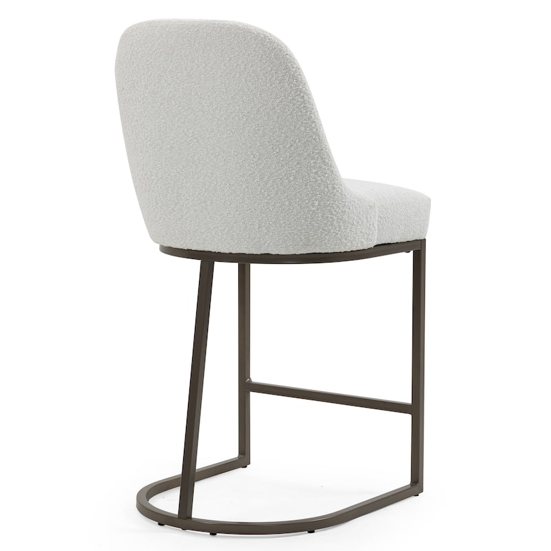 Set of 2 Ayane White Boucle Counter Stool with Iron Legs