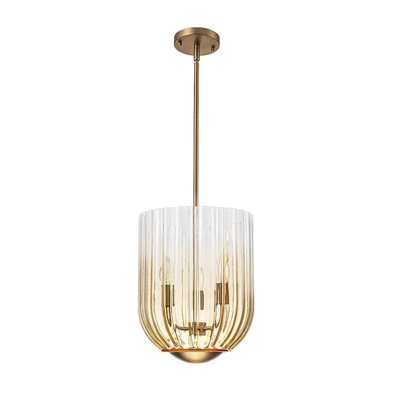 Modern Candle Style Round Reeded Taper Glass Shade Pendant 11in