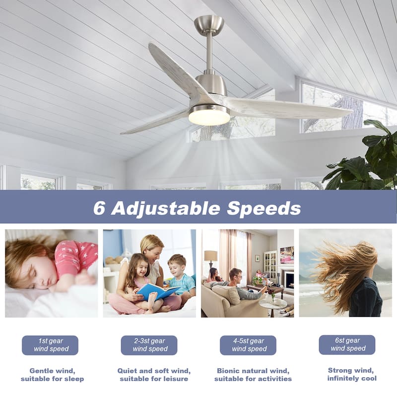 Sofucor 56 inch Ceiling Fans with Light,Remote Control,3 Solid wood Blades Farmhouse ,Large Airflow - 56 Inches
