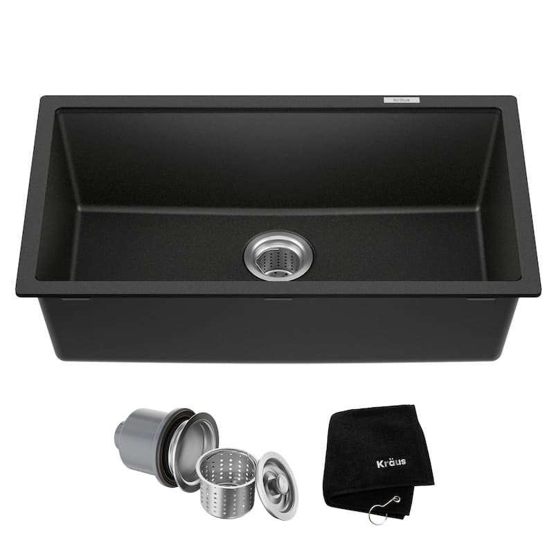 KRAUS Granite Black Onyx 31 inch 1-Bowl Undermount Kitchen Sink