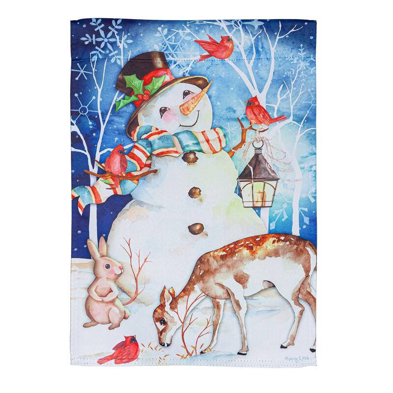 12.5 in. x 18 in. Sweet Snowman and Friends Suede Garden Flag