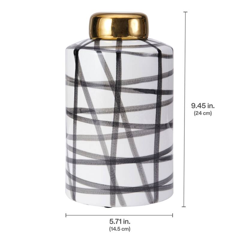 Elements Black and White Scribble Ceramic Jar, 9 Inch