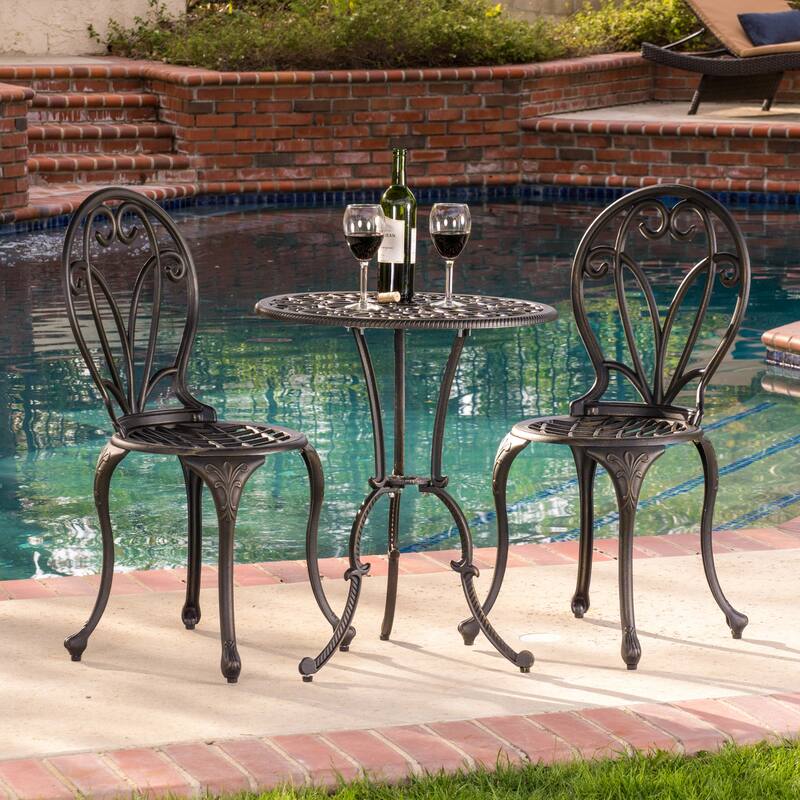 Roomfitters 3-Piece Outdoor Bistro Set Cast Aluminum Patio Dining Furniture with Round Table and Chairs, Black+Gold
