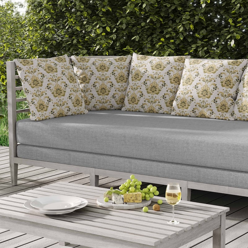 Ornate Opulence Indoor/Outdoor Reversible Throw Pillow Beige and Olive