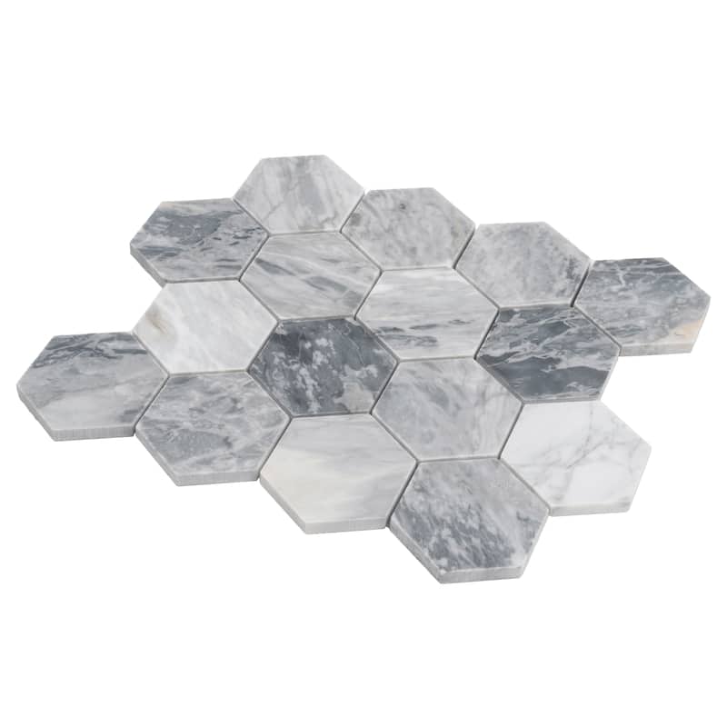 Toscana 12x10 in. Light Gray Honed Calacatta Bluette Hexagon Mosaic Wall and Floor Tile (4.38 sq ft/case, 5-Pack)