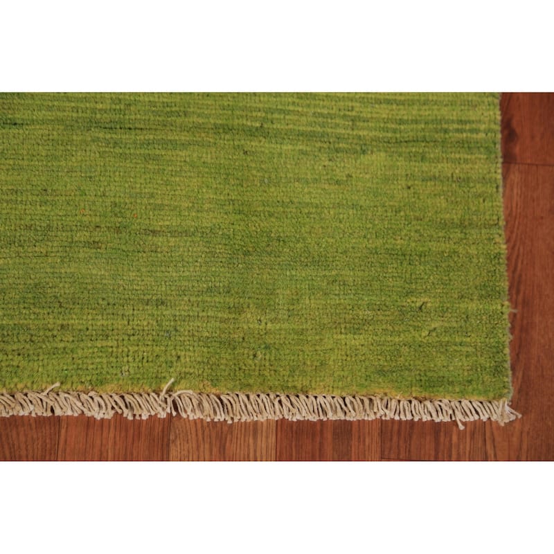 Green Gabbeh Modern Area Rug Hand-Knotted Wool Carpet - 4'9" x 6'4"
