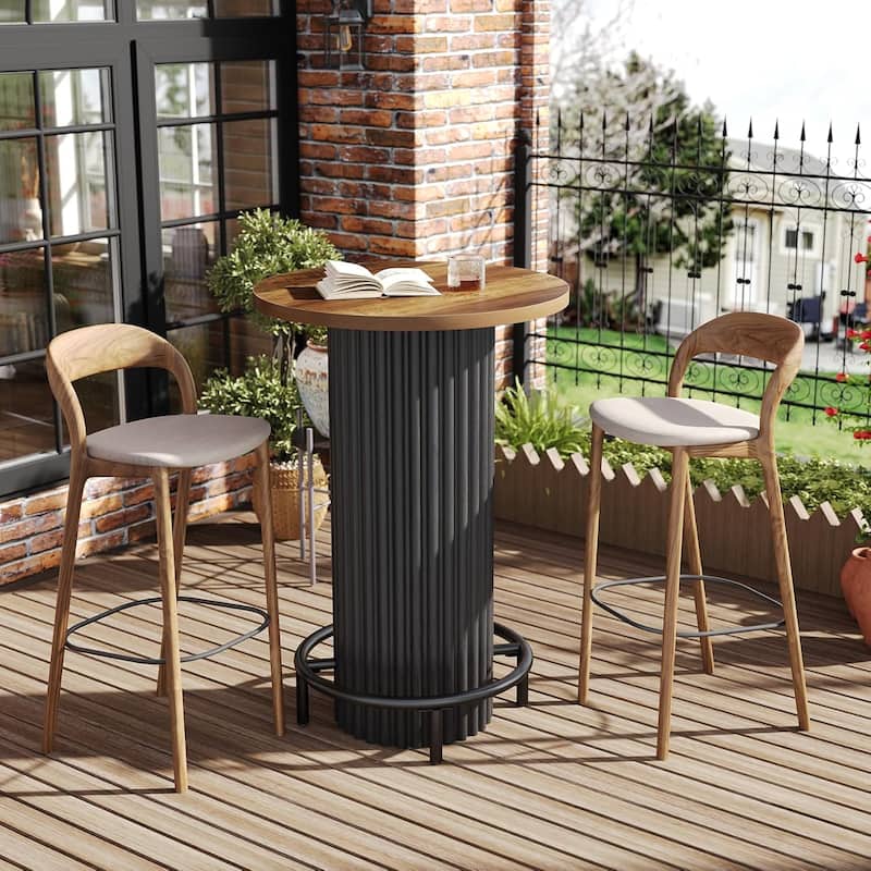 39.4" H Round Bar Table with Metal Footrest, Small Pub Cocktail Tables for Dining, Cafe, Living Room, Apartment, Balcony