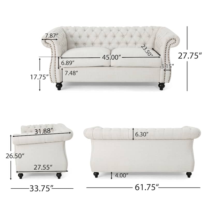 Somerville Upholstered Chesterfield Nailhead Loveseat by Christopher Knight Home