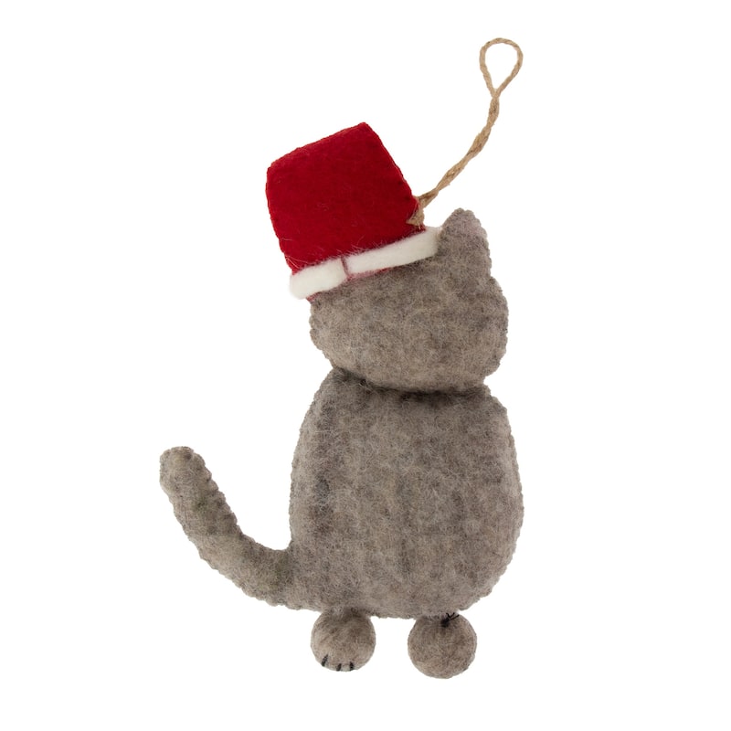 Handmade Felt Grey Tabby Santa Cat Felt Ornament