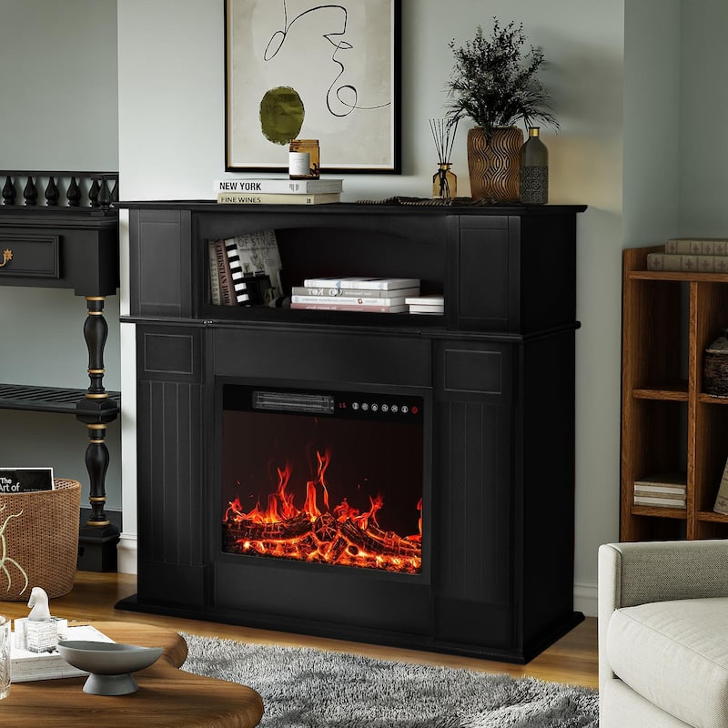 BOSSIN 43" Electric Fireplace with Mantel, 23 inch Electric Fireplace Insert,Freestanding TV Stand with Fireplace Wooden Firebox