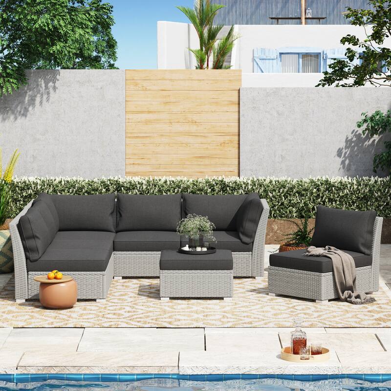 Corvus Oreanne 7-piece Patio Rattan Sectional Conversation Set