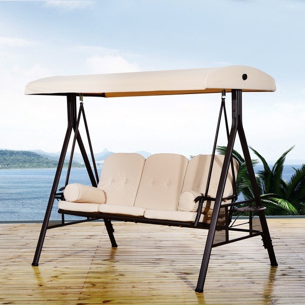 Outsunny Outdoor Patio 3 Person Canopy Cushioned Seat Bench Swing with Included Side Trays Padded Comfort On Sale Bed Bath Beyond 22257564
