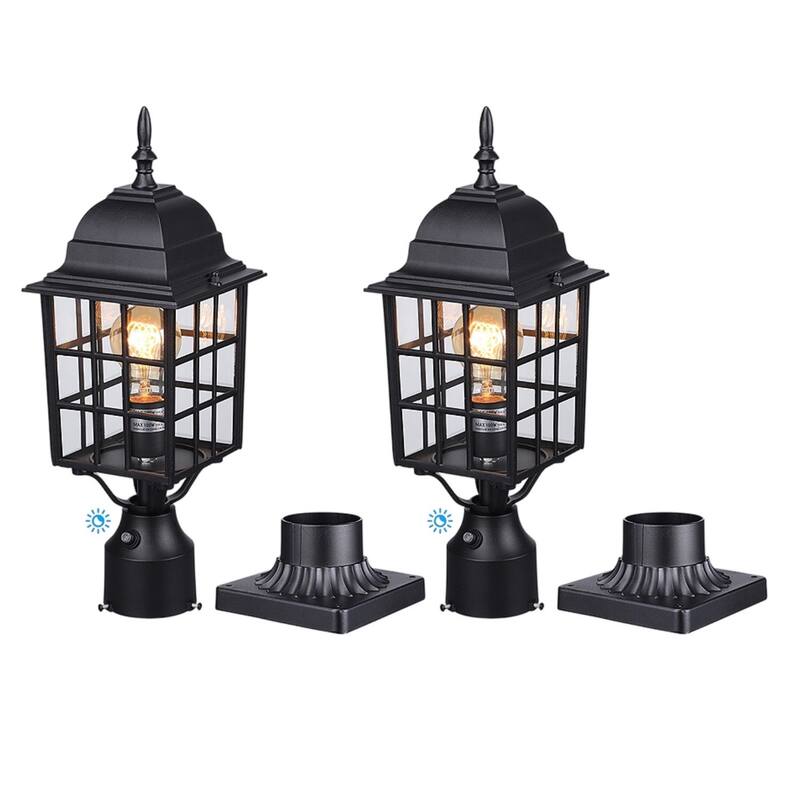 Dusk to Dawn Outdoor Post Lantern, Clear Glass Exterior Post Light - 2PACK - 2PACK