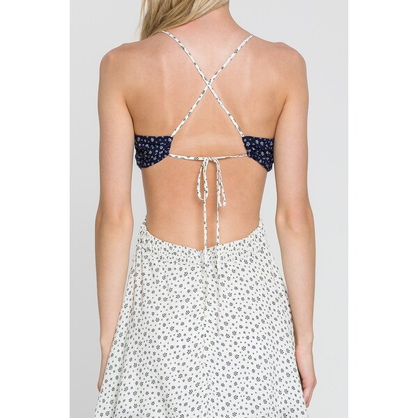 tan and white polka dot ruffle halter neck dress