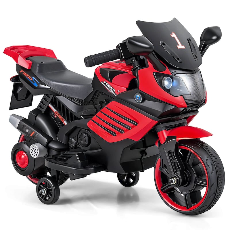 Costway 6V Kids Motorcycle with Music, Horn, Detachable Training - Red