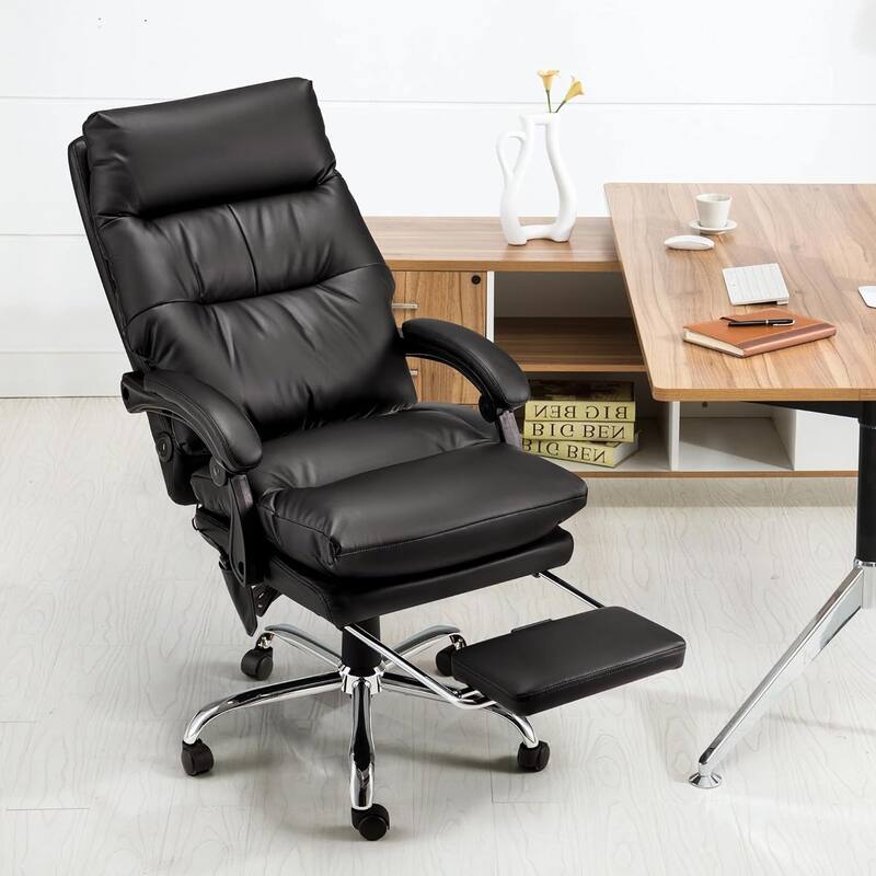 4/6-Point Massage Office Chair, Ergonomic Reclining Desk Chair, Retractable Footrest & Adjustable Armrests, Multiple options