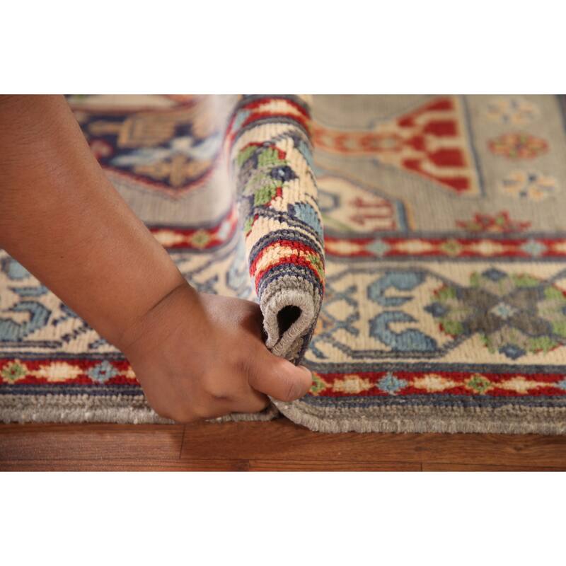 Traditional Grey Kazak Rug Handmade Wool Carpet - 3'5"x 5'0"