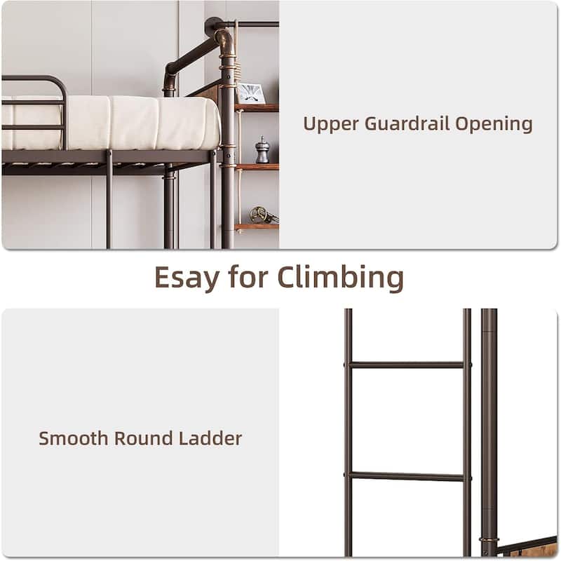 Heavy Duty Twin Size Convertible Bunk Bed with Guardrail & Ladders