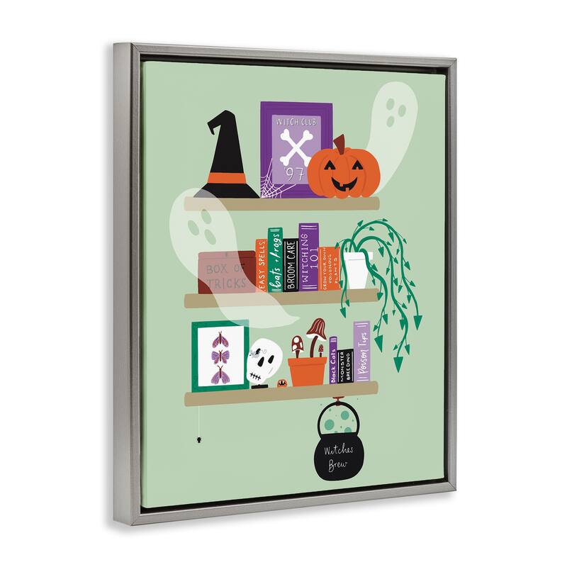 Stupell Witchy Halloween Bookshelf Framed Floater Canvas Wall Art Design By Sazerelli Designs