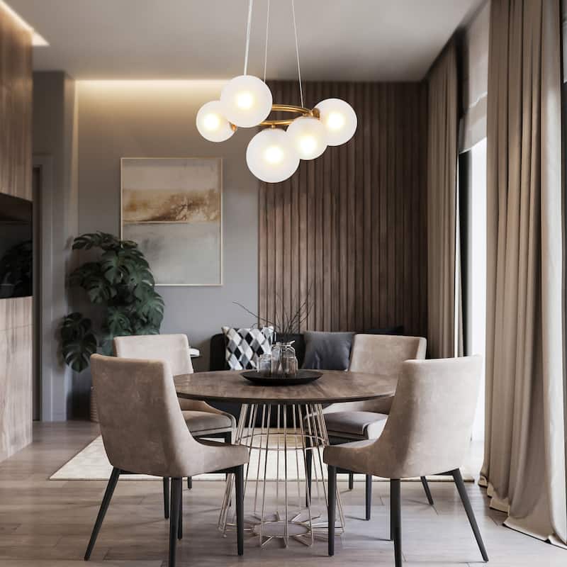 Modern Gold 5-Light Wheel Chandelier Glass Ceiling Pendant Light - L19.7" x W11.8" x H9.8"