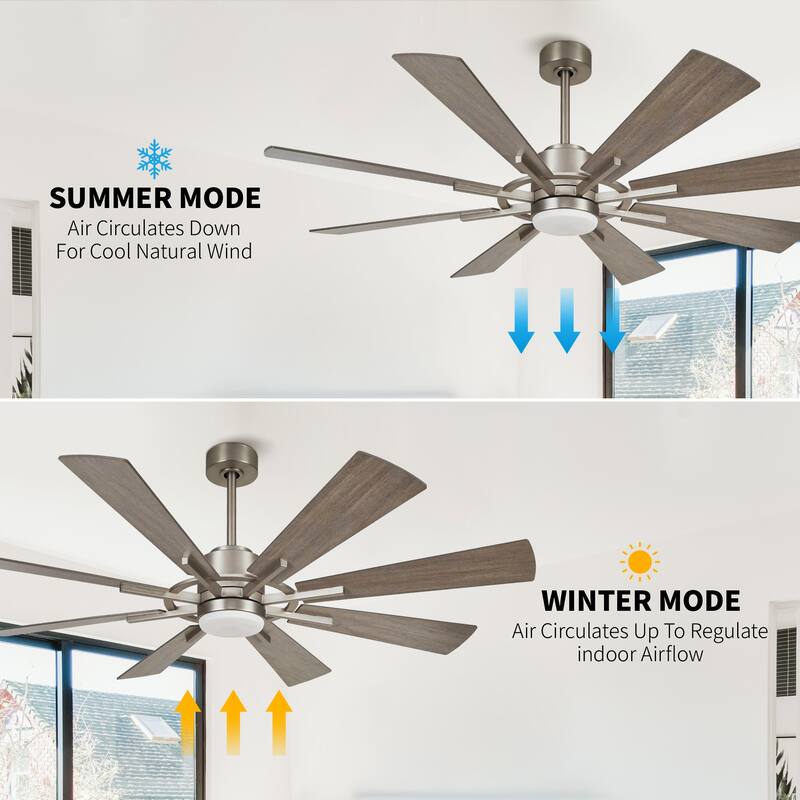 60" Farmhouse 8-Blade Large Windmill Ceiling Fan with Light and Remote