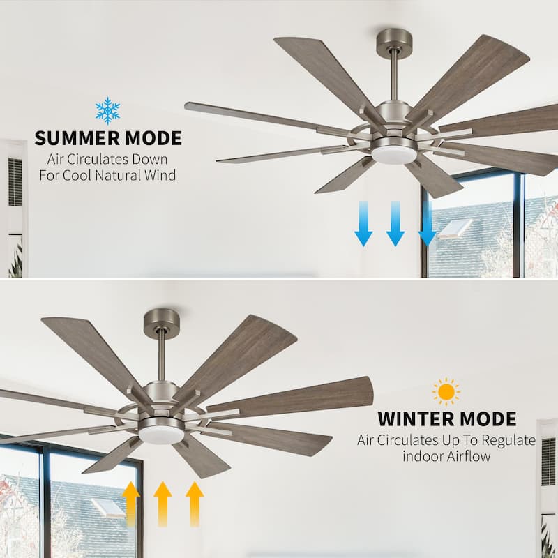 60-in Farmhouse 8-Blade Nickel Windmill LED Ceiling Fan with Light and Remote