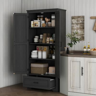 HOMCOM 69" Tall Kitchen Pantry Storage Cabinet, Farmhouse Freestanding Pantry Cabinet with 2 Doors