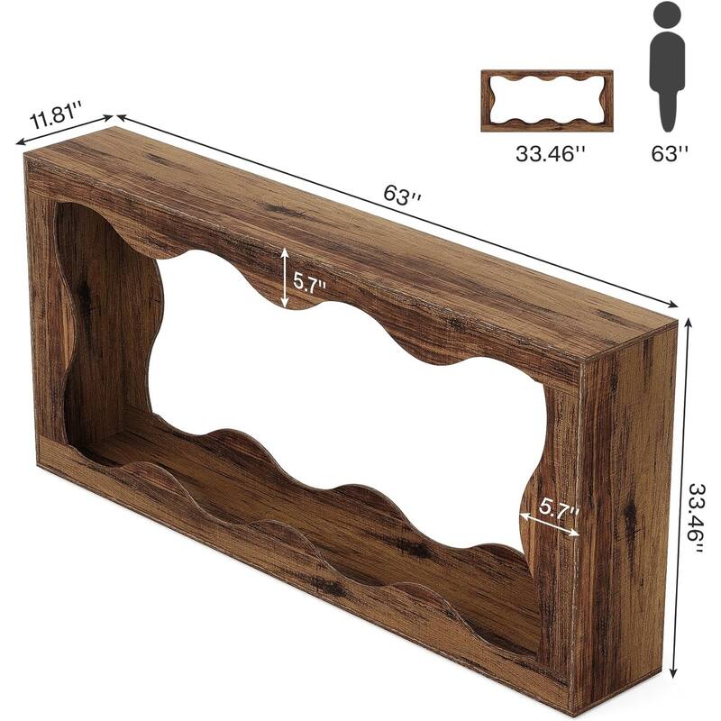 63 "Farmhouse Console Table with Storage in Brown, Couch Table Behind Sofa, Long Entryway Sofa Station, Narrow Console Stand
