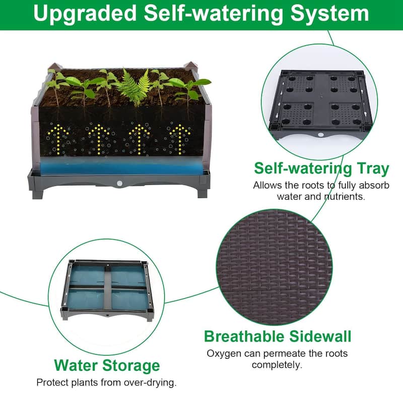 Raised Garden Bed Plant Growth Box with Self-watering System
