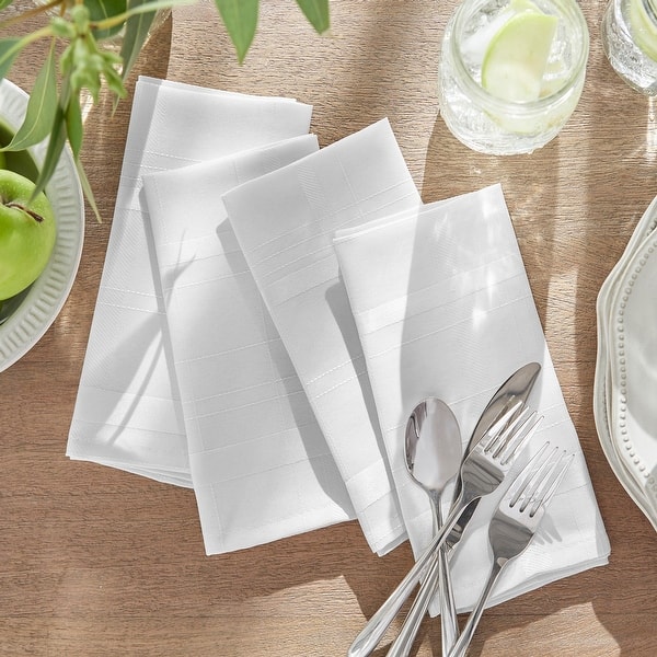 Elrene Elegance Plaid Damask Fabric Set of 4 Napkins - 17" w x 17" l - White
