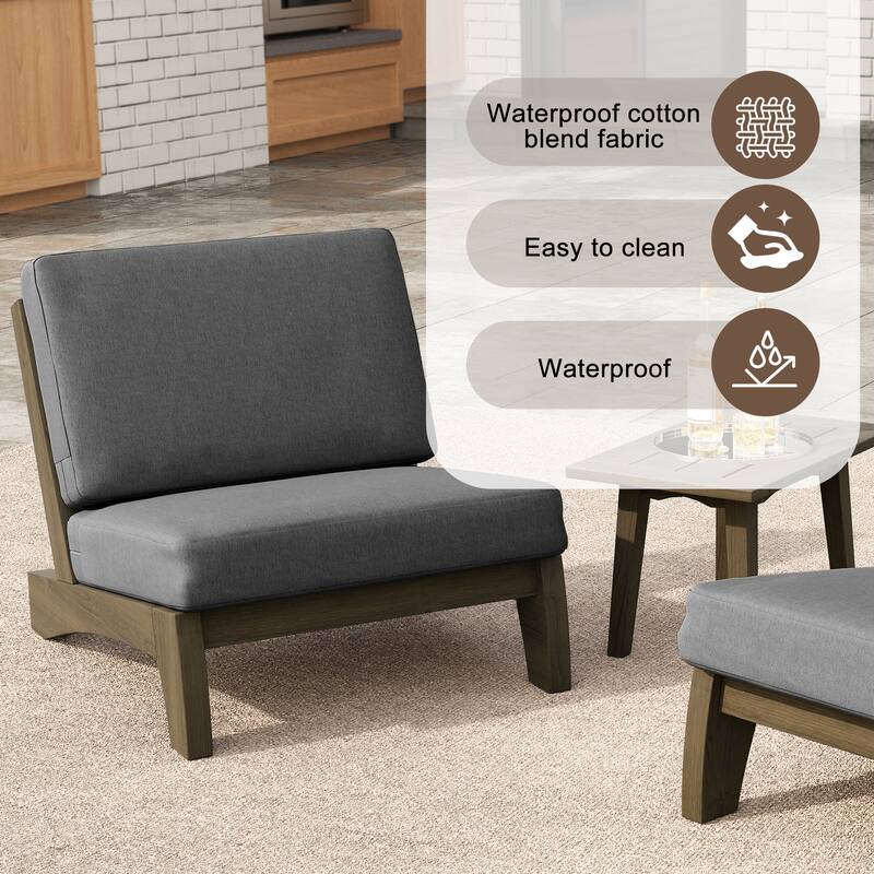 3-piece Outdoor Patio Teak Wood Club Chairs with Side Table