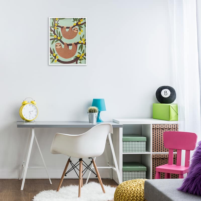 Stupell Hanging Sloths from Lemon Tree Framed Giclee Art Design By Irene Chan