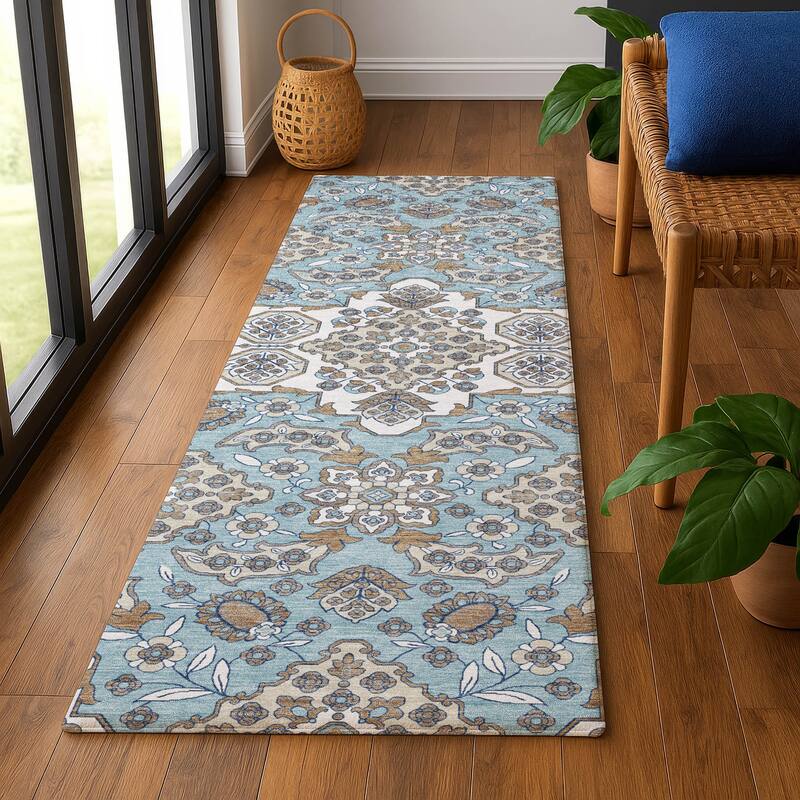 Premium Washable Super Soft Classic Traditional Mayfield Rug - Sky - 2'3" x 7'6"