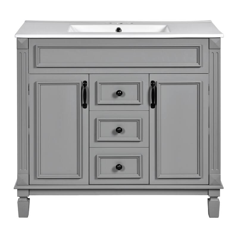 GDFStudio - Carrinford Modern Freestanding Bathroom Vanity with Ceramic Sink and 2 Soft Closing Doors & 2 Drawers