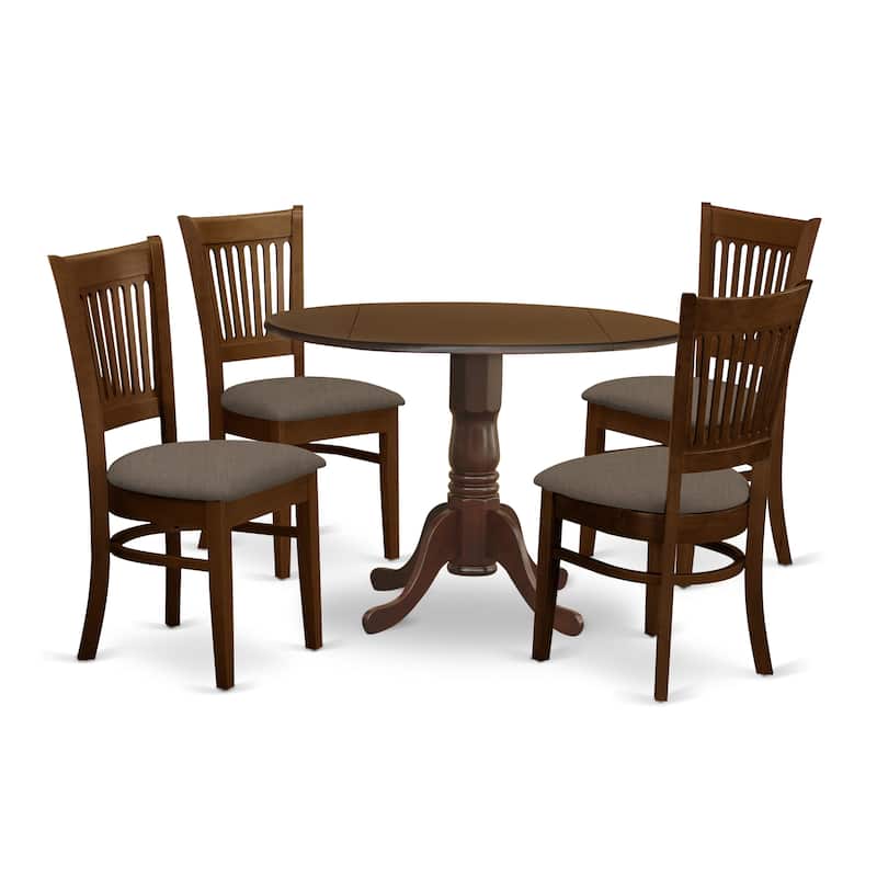East West Furniture 5 Piece Dining Set- a Round Dining Room Table with Dropleaf and 4 Kitchen Chairs, Espresso (Seat Options)