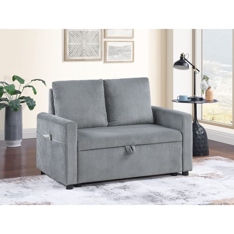 Oswin 45"W Gray Corduroy Loveseat with Storage, Side Pocket