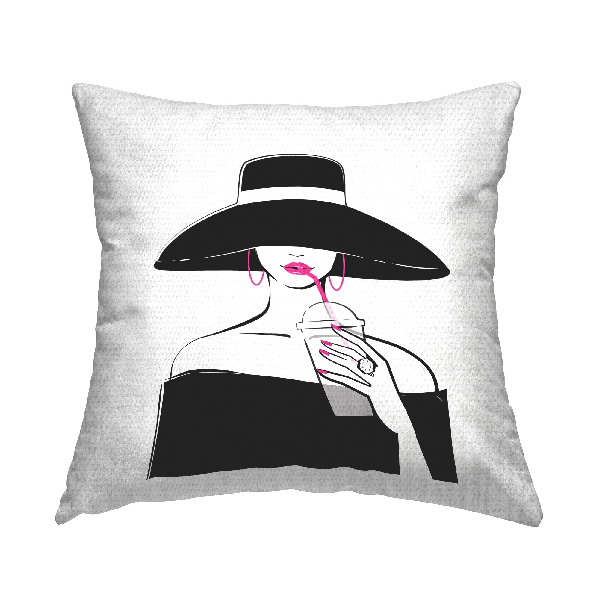 Stupell Trendy Girl with Drink Printed Outdoor Throw Pillow Design by Martina Pavlova