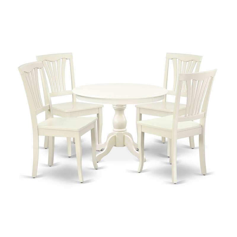 East West Furniture Dining Room Table Set- a Round Kitchen Table and Wooden Seat Dining Chairs, Linen White (Pieces Options)
