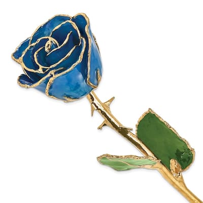 Curata Lacquer Dipped Gold Trimmed Blue Real Rose
