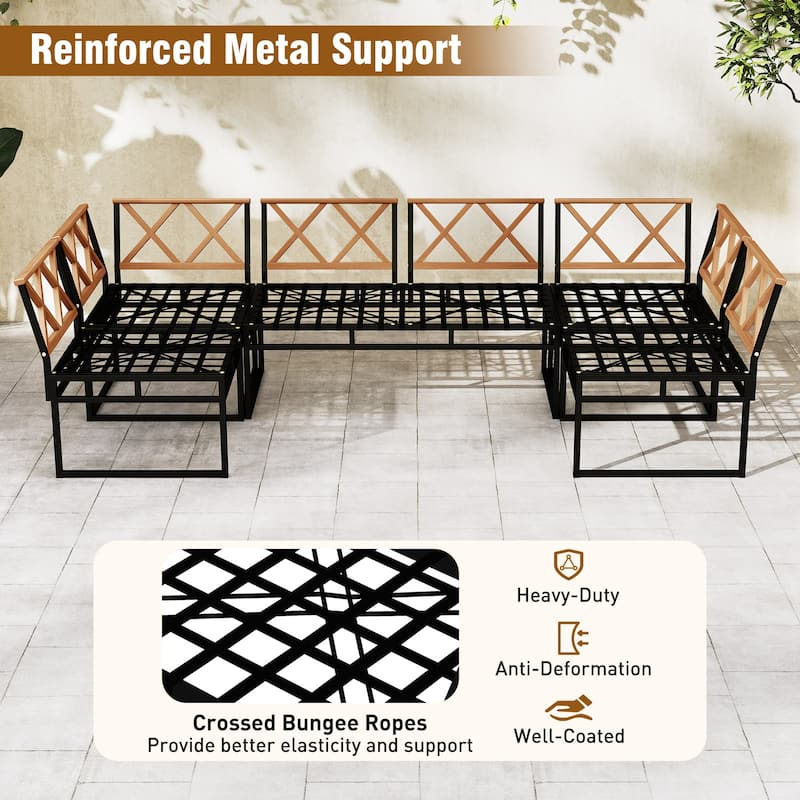 6-Piece Patio Sectional Sofa Set with Acacia Wood Frame and Beige Cushions Including Coffee Table - 25.5" x 43.5" x 26"