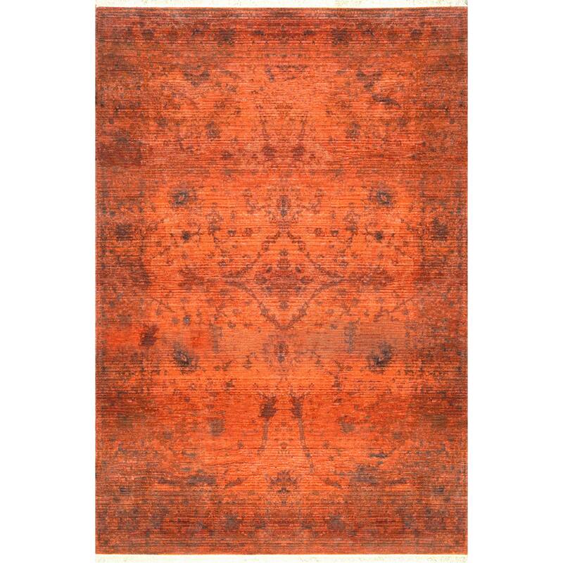 Nuloom Orange Traditional Floral Medallion Border Area Rug