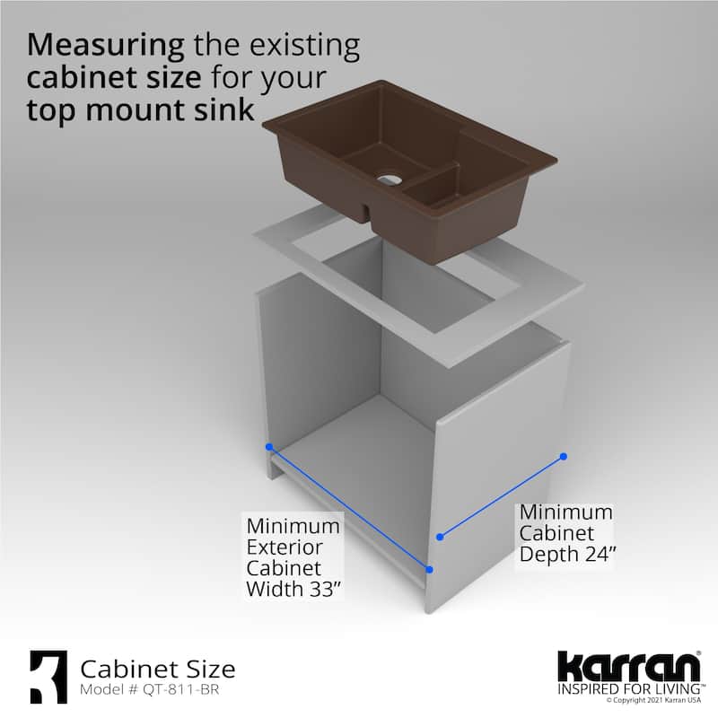 Karran 33" Top Mount Large/Small Bowl Quartz Kitchen Sink Kit - 33" x 22" x 9"