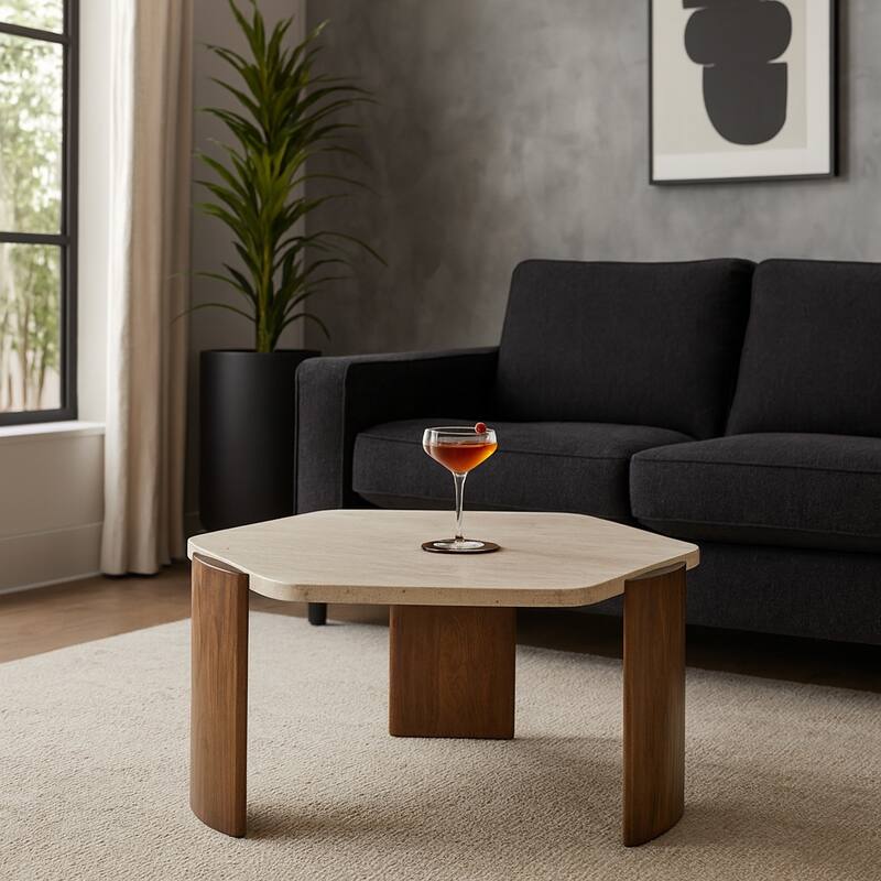Mango Wood Hexagon Coffee Table - Brown, 32" - 32.0"