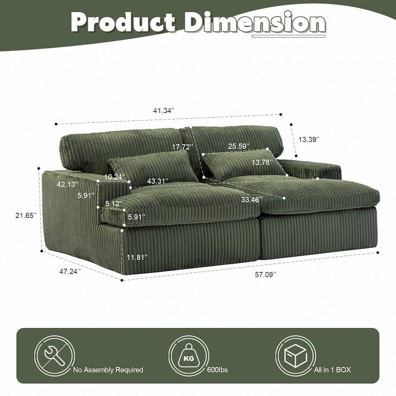 Modular Corduroy Upholstered Sectional Sleeper Sofa Bed with Double Chaise Lounge Chairs Livingroom Oversized Deep Seat Loveseat