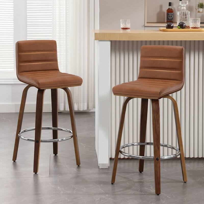 Faux Leather & Wood Swivel Bar Stools/ Counter Stool Set of 2