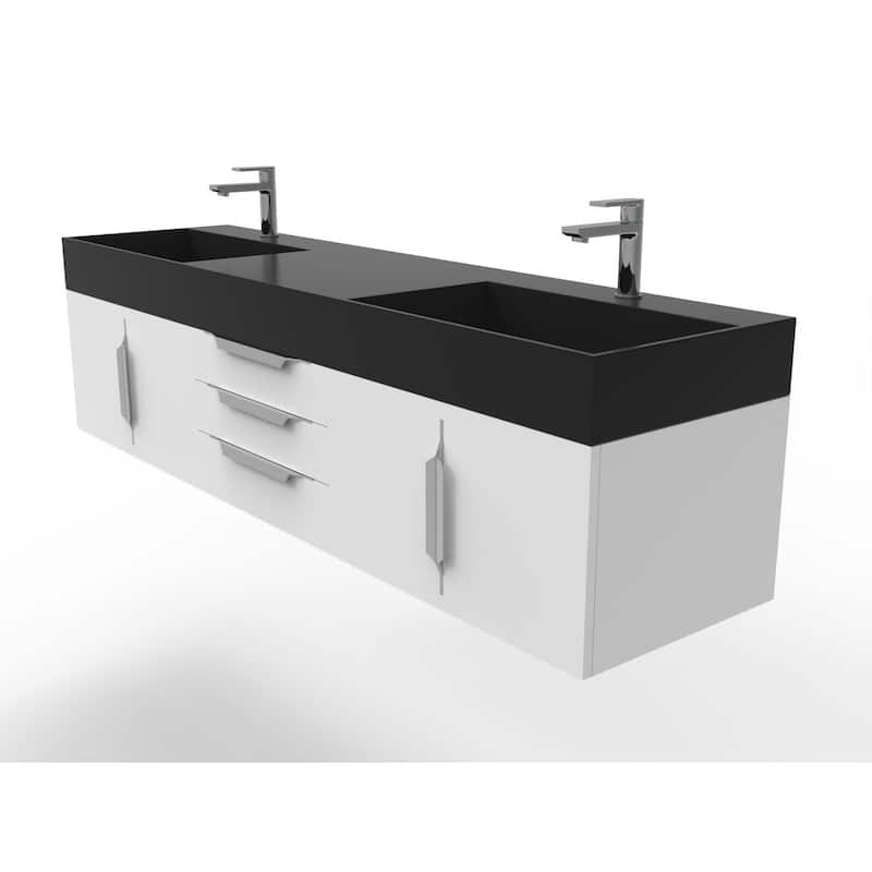 Amazon 72" Wall Mounted Bathroom Vanity Set w/ Black Top