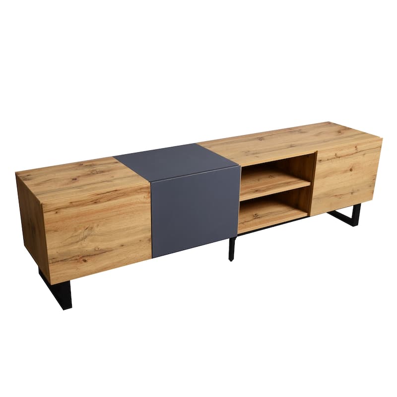 70.86" TV Stand with Drop Down Door, 3 Cabinets and Open Shelves for TVs Up to 80"
